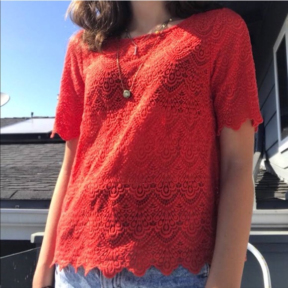 Broadway & Bxcome Tops - Lace Red Cropped Top